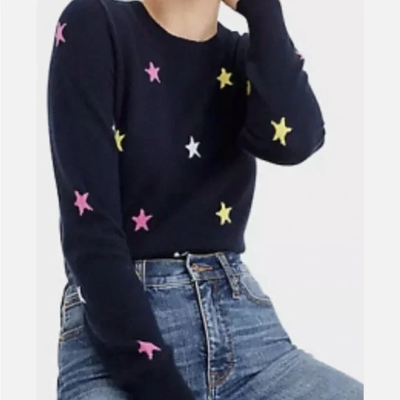J. Crew Cashmere Women's Star Pattern Sweater - Navy, Pink, Yellow, White - Picture 2 of 3